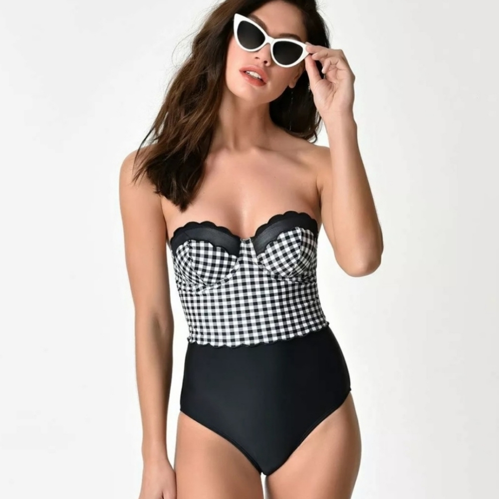 NWT Betsey Johnson Gingham One Piece Swimsuit